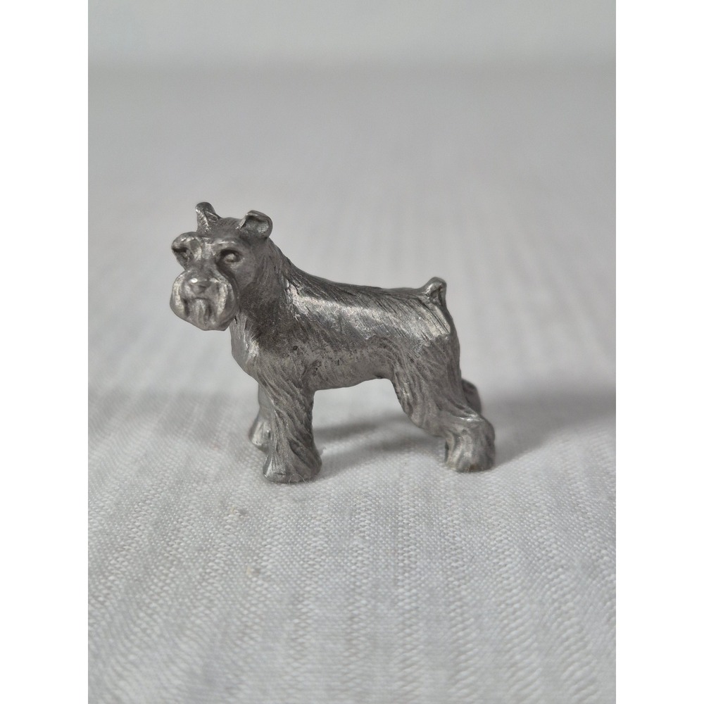 Vintage Miniature Pewter Schnauzer Dog Figurine Silver Tone Metal Collectible